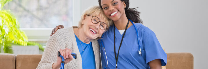 Portrait of nurse and senior woman